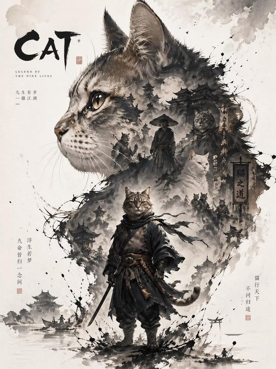 Oriental Ink Double Exposure Poster — Sora 2 Prompt