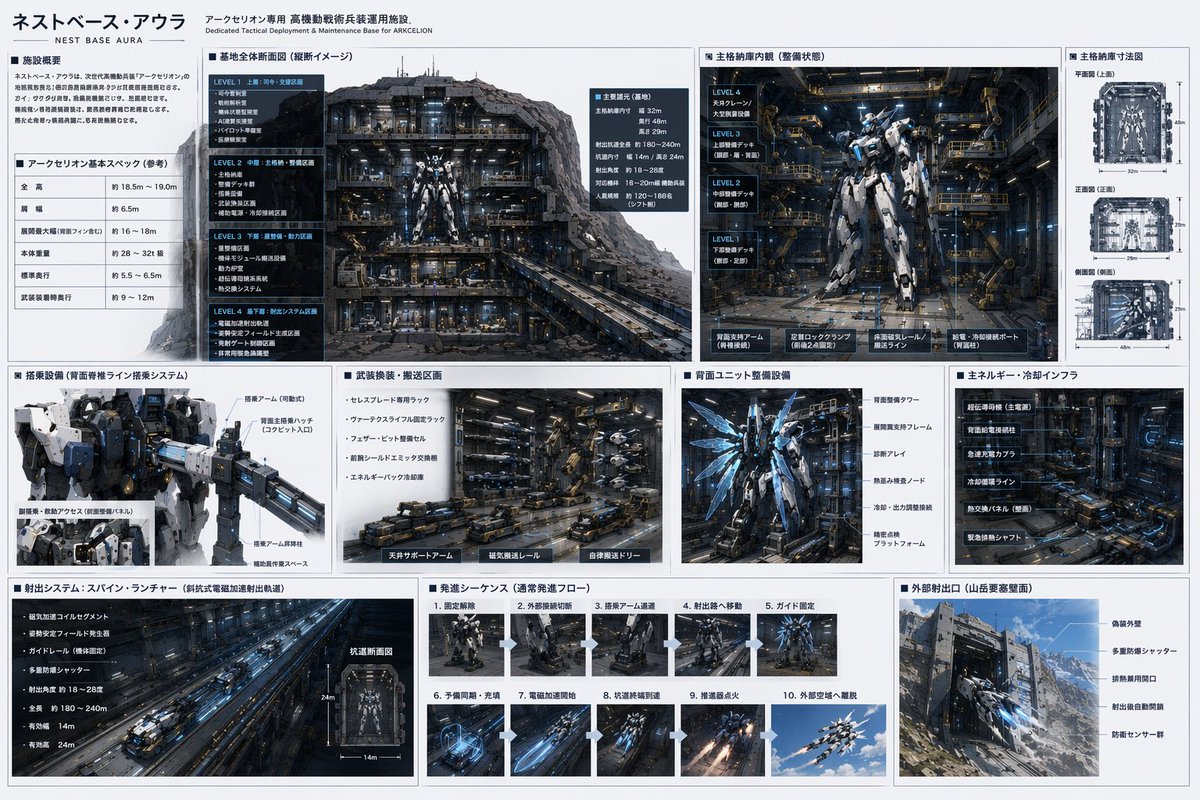 Mecha Base Technical Specs Infographic — Sora 2 Prompt