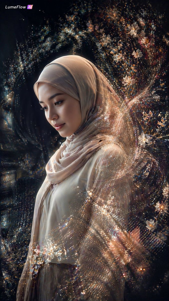 Ethereal Hijab Portrait with Golden Particles — Sora 2 Prompt