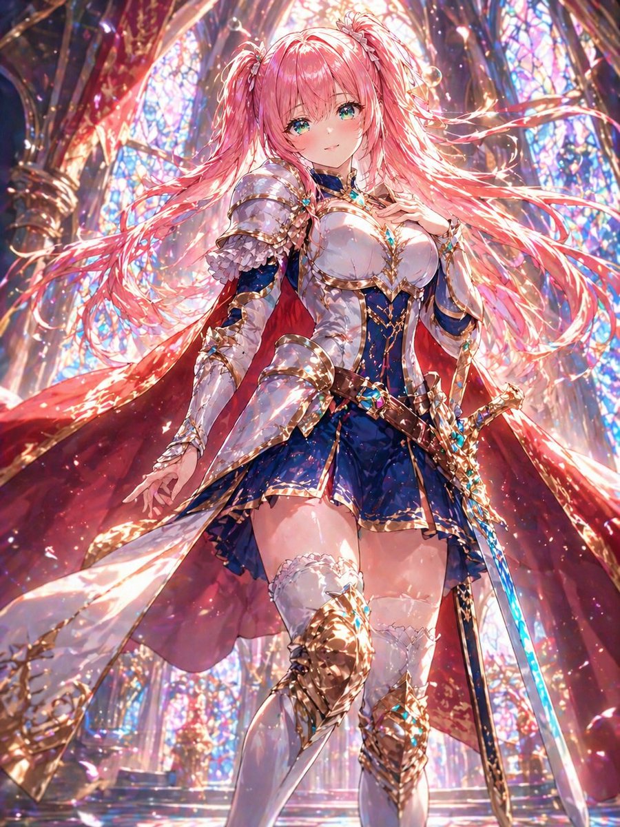 Pink-Haired Anime Knight in Cathedral — Sora 2 Prompt