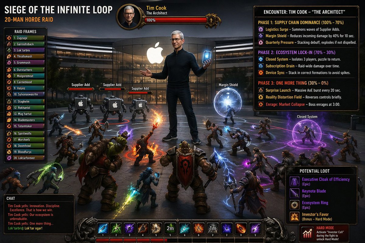 Tim Cook MMO Raid Boss: Full Game UI Parody Prompt
