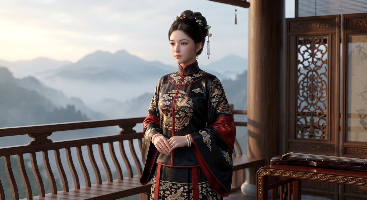武侠女侠 — 黎明山间露台电影感CG肖像