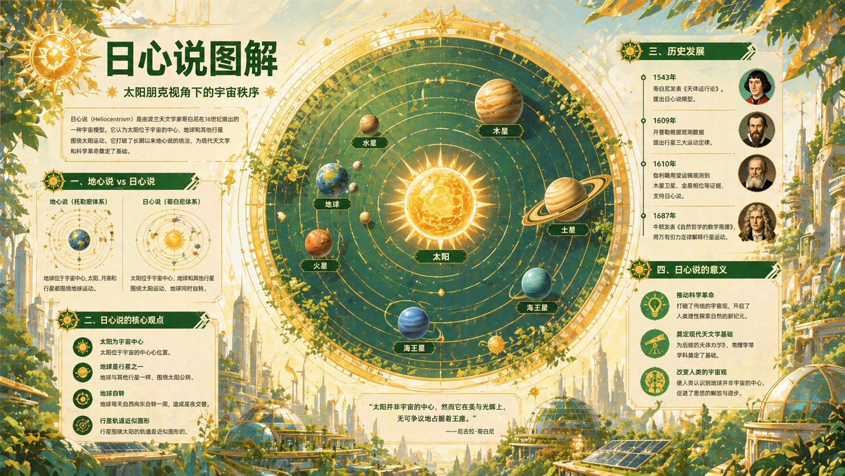 Heliocentric Solar System Infographic — Luxurious Scientific Poster