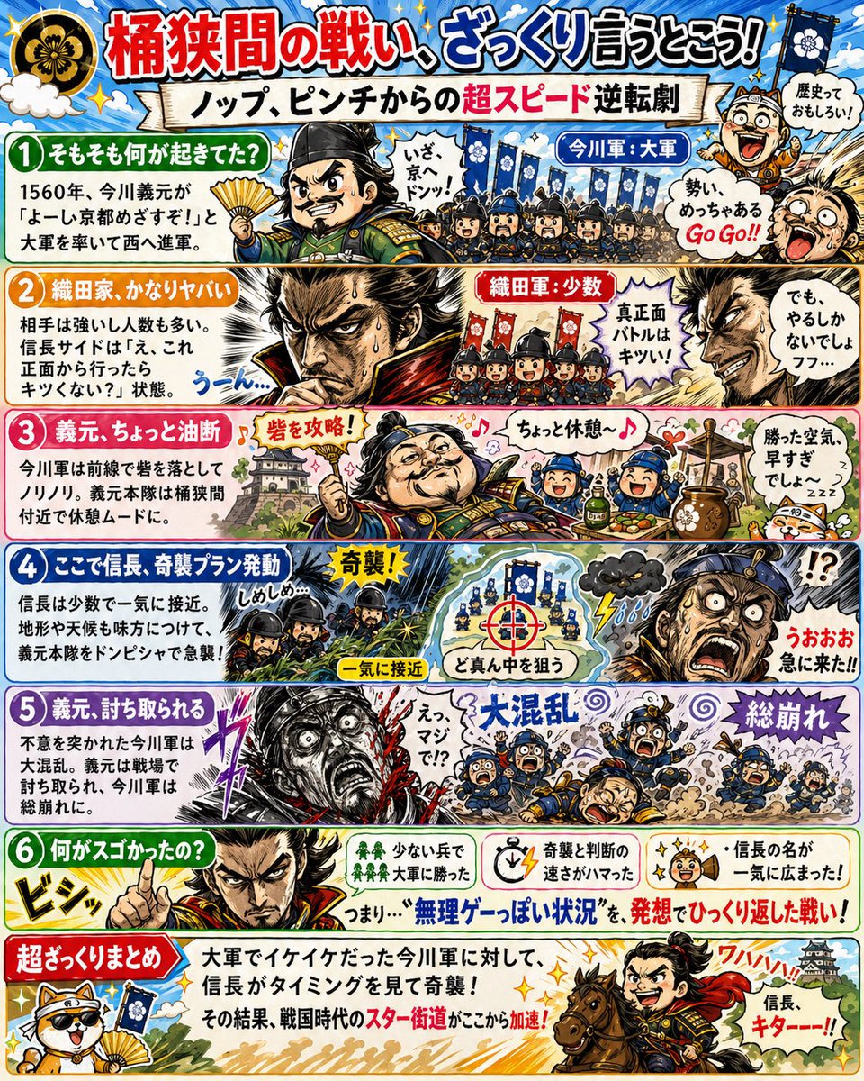 Japanese Manga Infographic — Battle of Okehazama for Kids