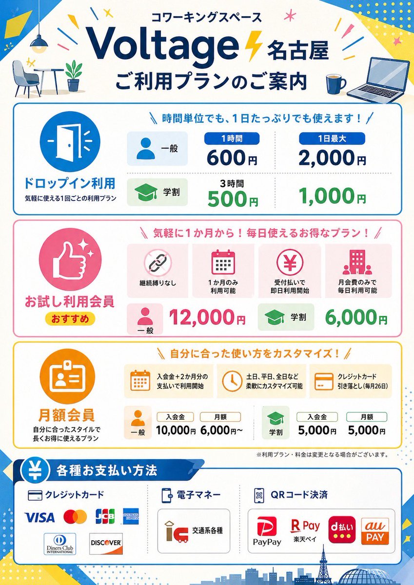 Japanese Coworking Space Pricing Flyer — Flat Design Poster