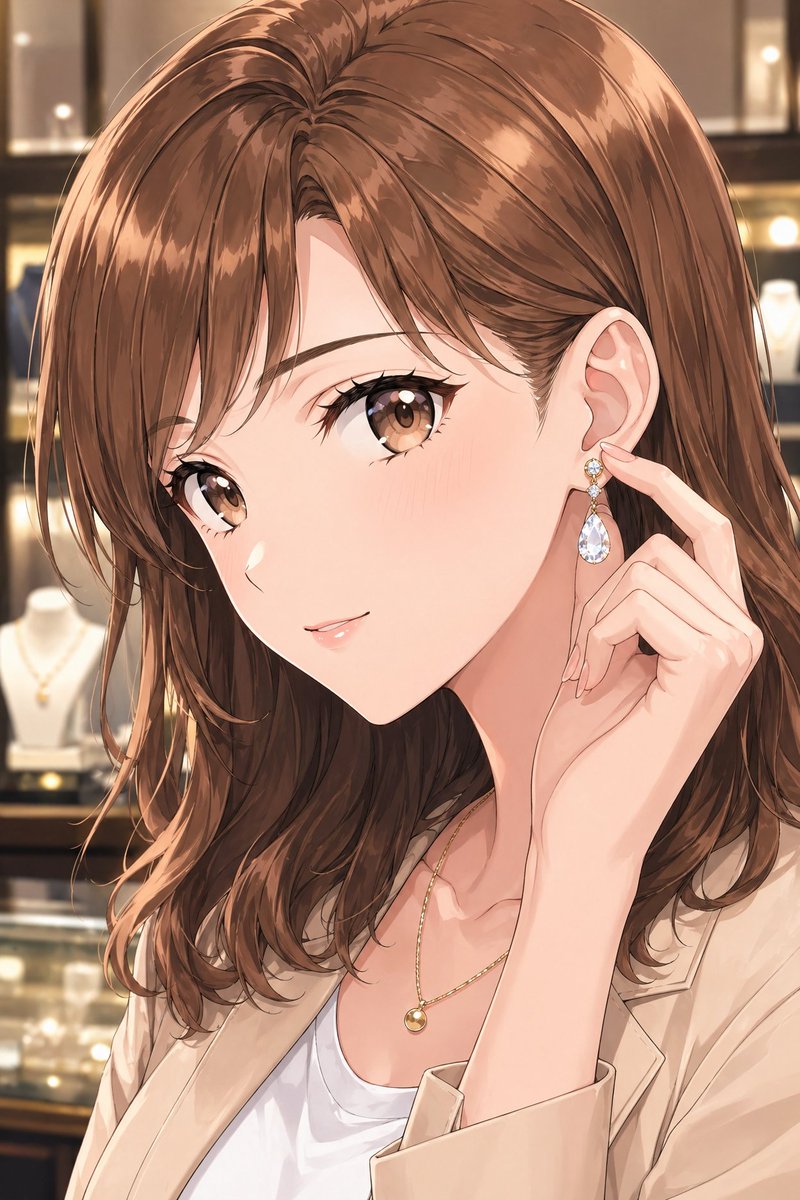 Elegant Japanese Woman in Jewelry Store — Anime Portrait Prompt