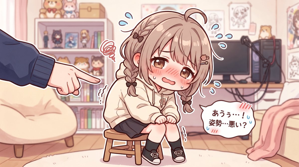 Shy VTuber Anime Girl on Stool — Sora 2 Prompt
