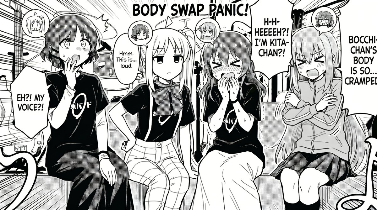 Anime Body-Swap Comic Panel — 4 Rock Girls Chaos Prompt