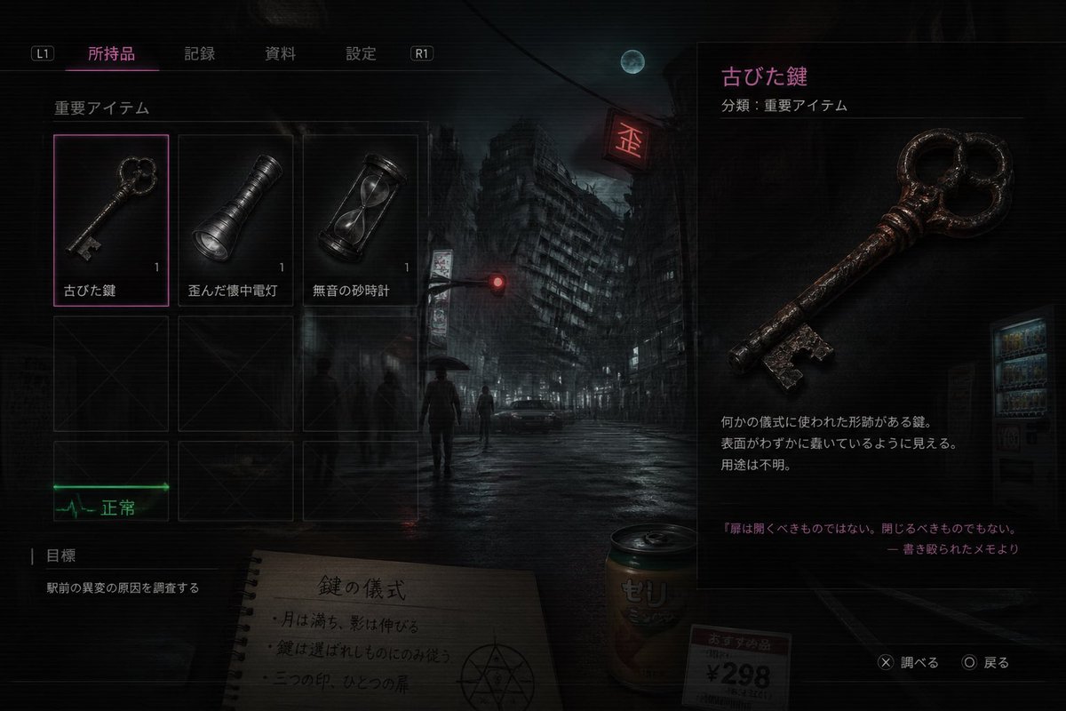 Japanese Horror Game Inventory UI — Sora 2 Prompt