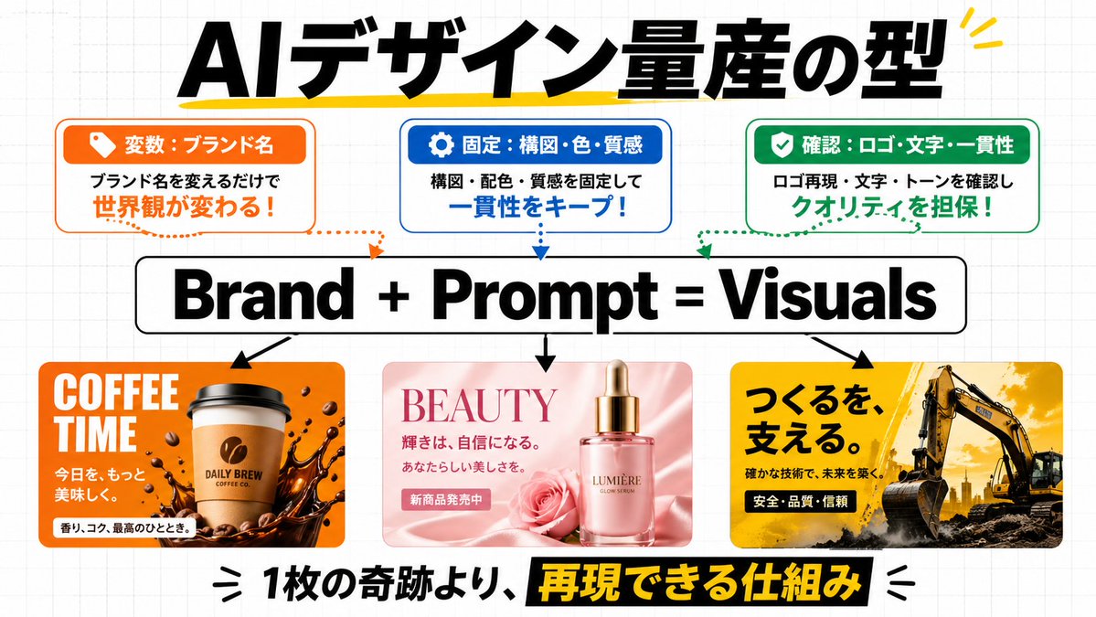 Japanese AI Design Infographic: Brand + Prompt = Visuals