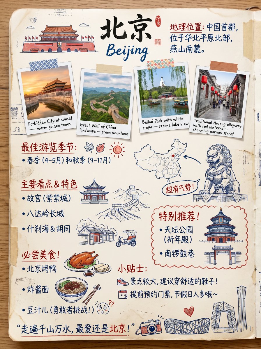 Beijing Vintage Travel Scrapbook Poster Prompt — Sora 2