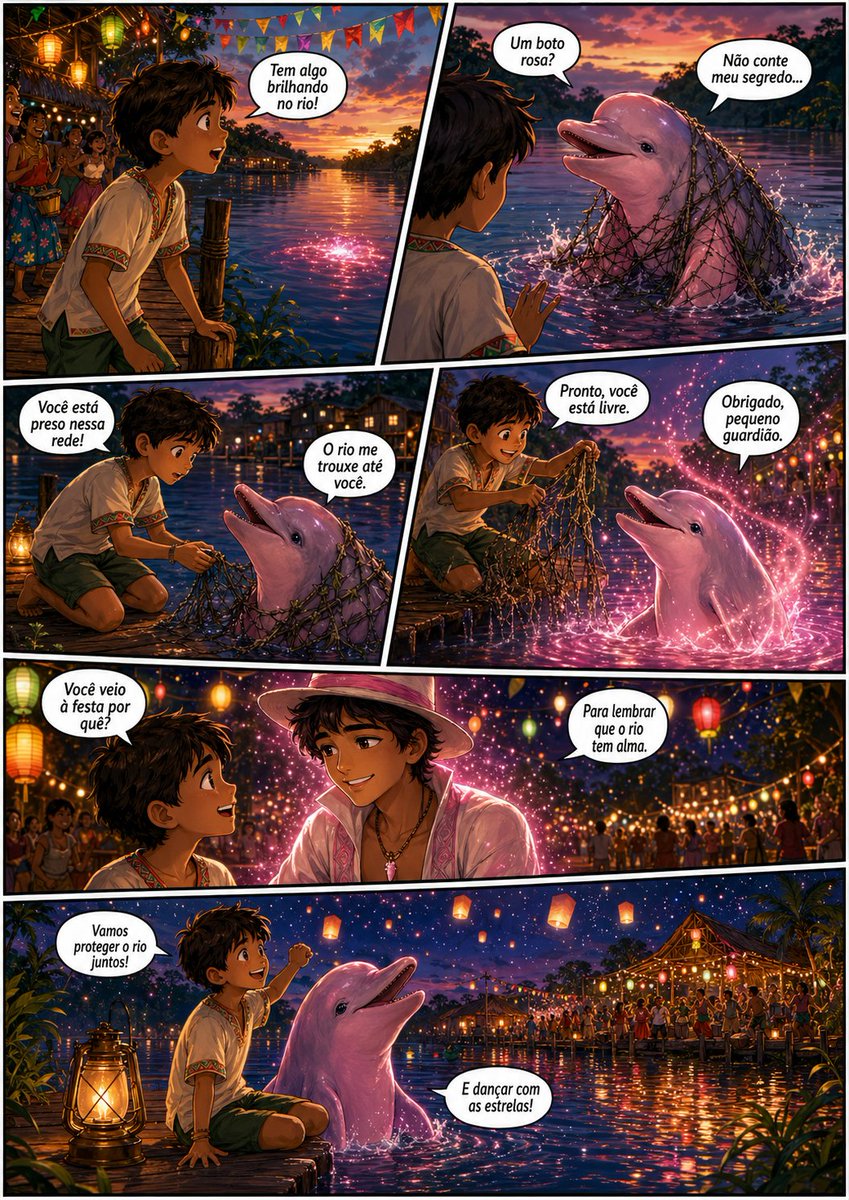 Amazon 6-Panel Comic: Pink Dolphin Rescue — Sora Prompt