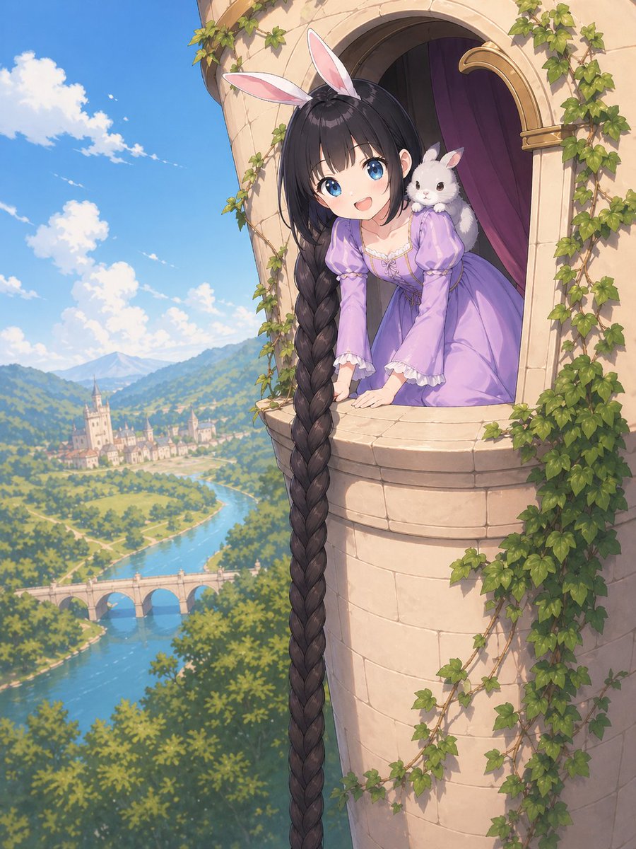 Anime Rapunzel Tower Scene — Fantasy Fairy Tale Prompt