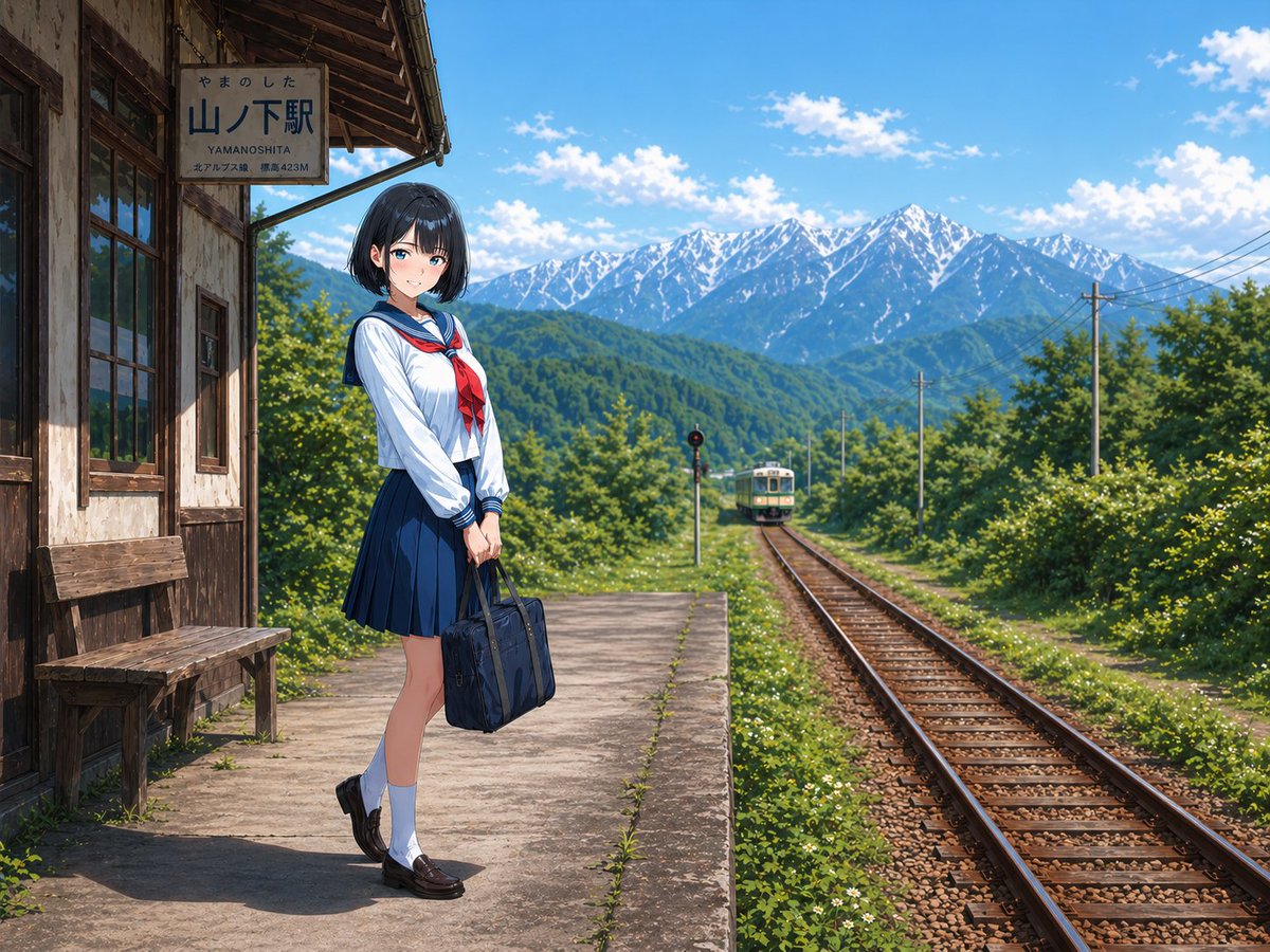 Japanese Countryside Train Station — Anime Art Prompt