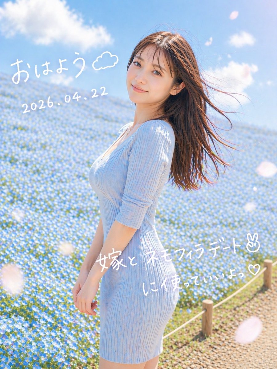 Dreamy Nemophila Portrait w/ Japanese Text — Sora 2 Prompt