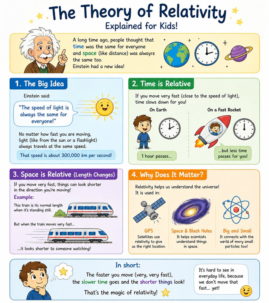 Kids' Relativity Infographic Poster — Educational Sora 2 Prompt