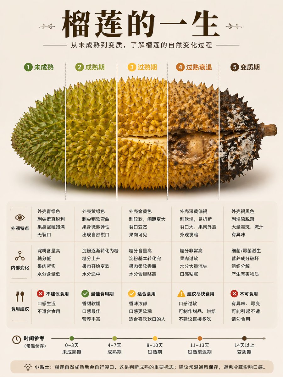 Durian Ripening Stages Infographic Poster — Sora 2 Prompt