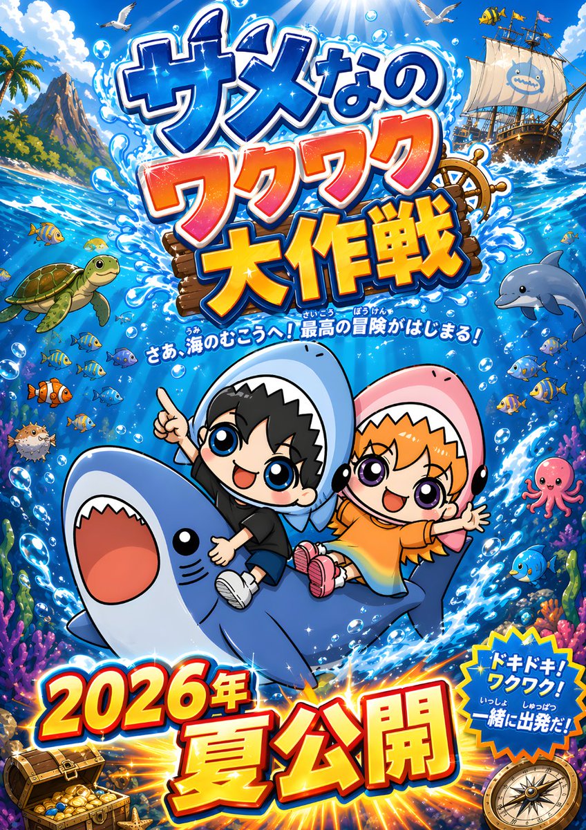 Q-Version Shark Adventure Movie Poster — Sora 2 Prompt