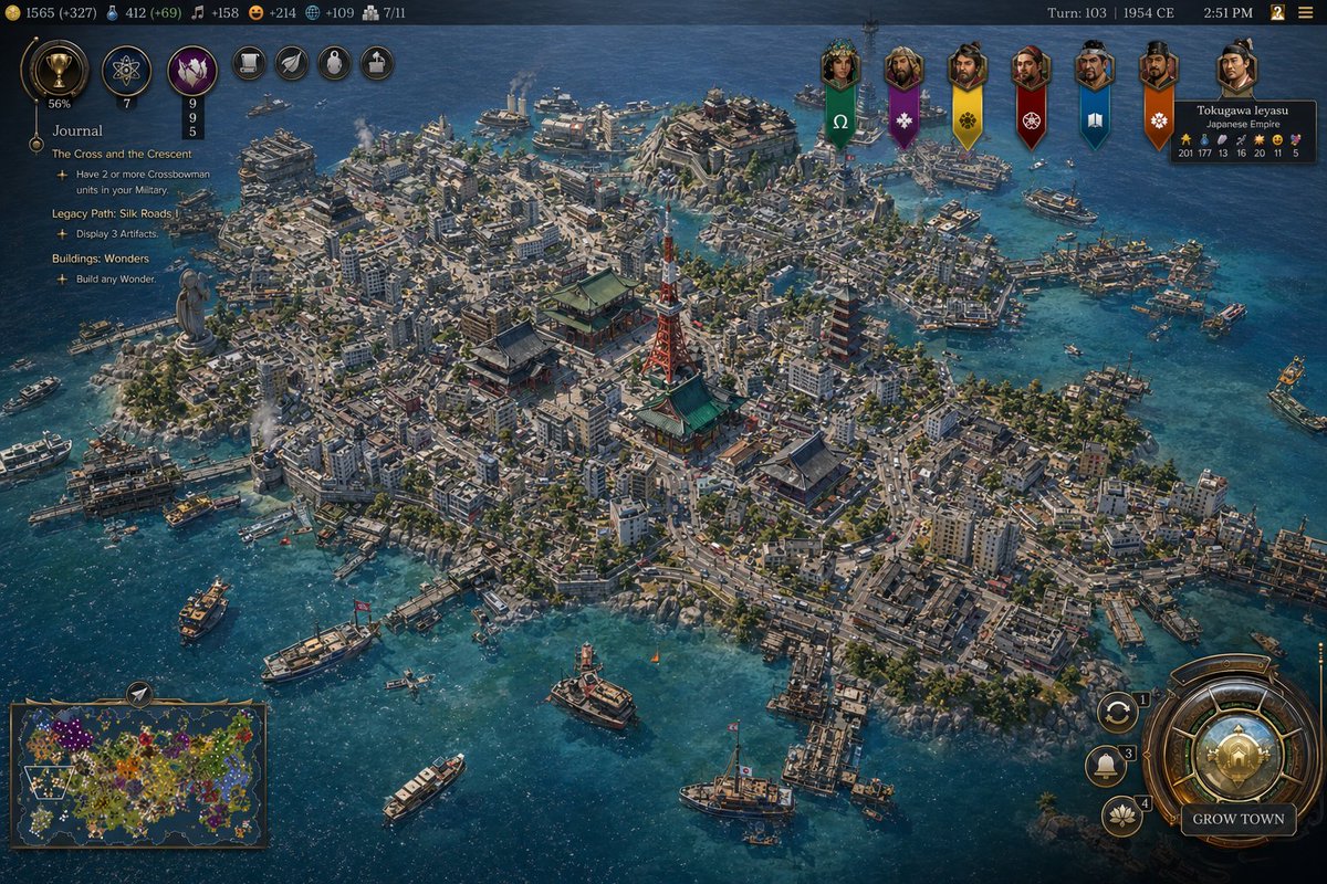 1954 Tokyo Civilization VII Screenshot Prompt — Sora2