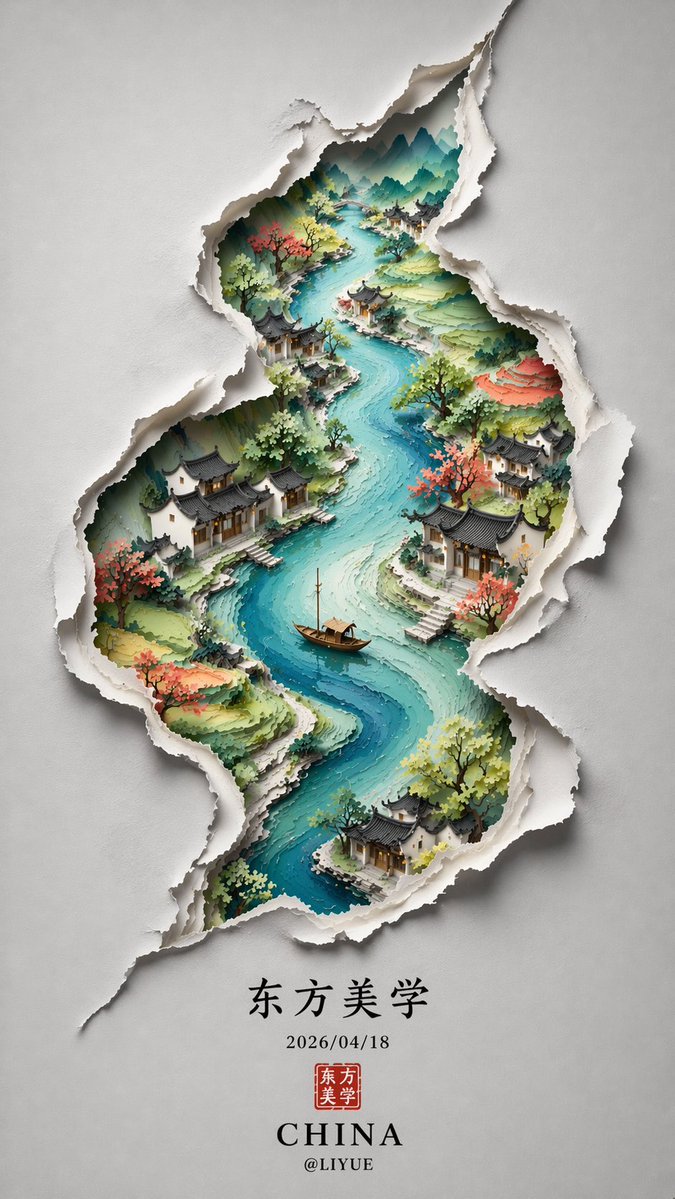 Torn Paper Reveals Chinese Landscape — Sora 2 Prompt