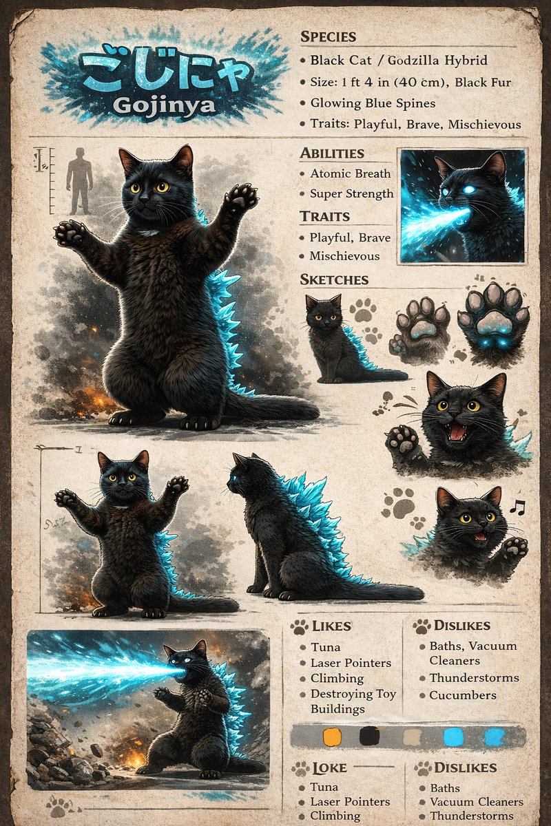 Gojinya: Cat-Godzilla Hybrid Field Guide — Sora 2 Prompt