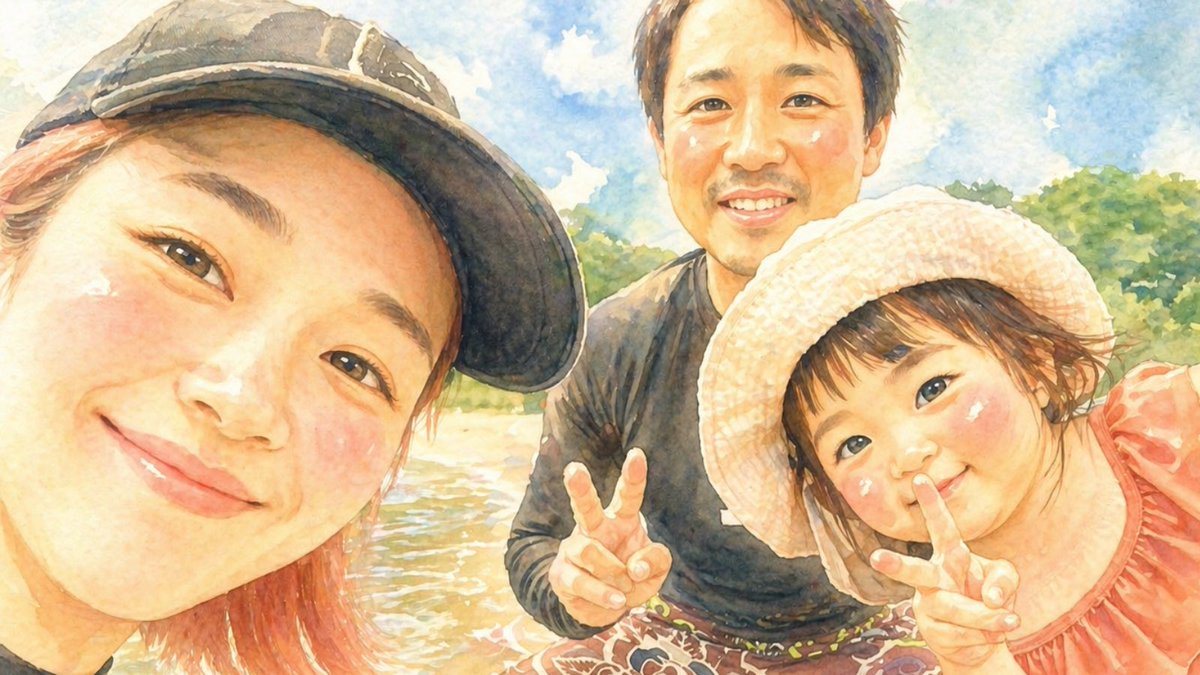 Watercolor Family River Selfie — Sora 2 Prompt