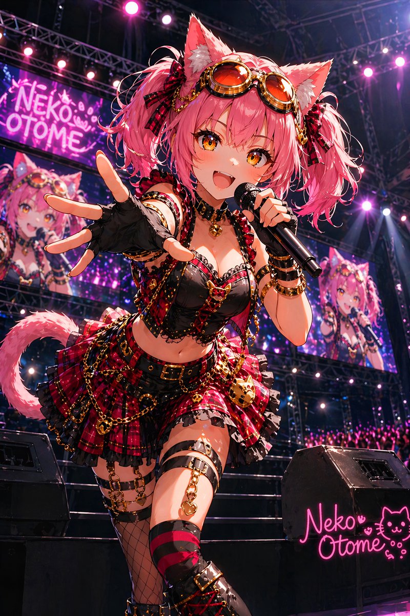 Neko Otome Idol Concert Stage — High-Energy Anime Prompt