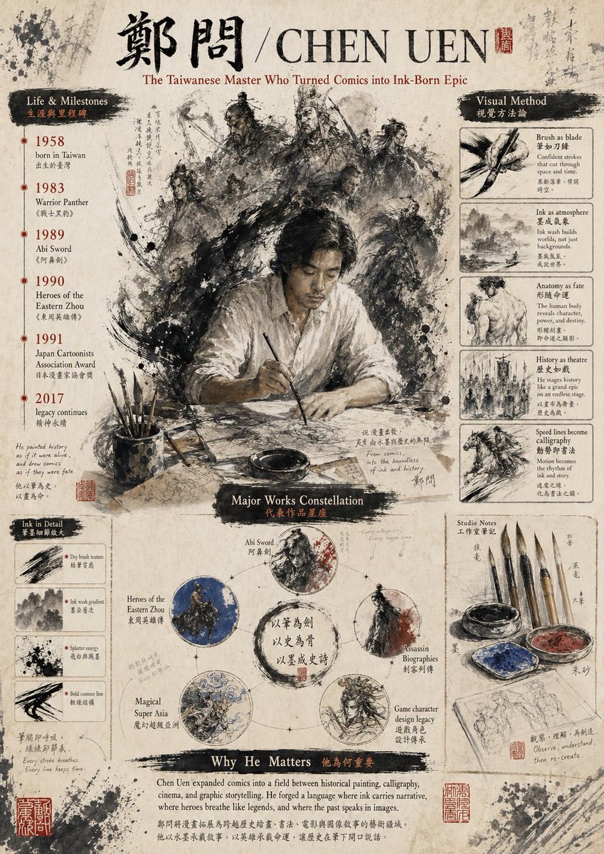 Museum-Style Ink Poster — Sora 2 Prompt for Chen Uen Tribute