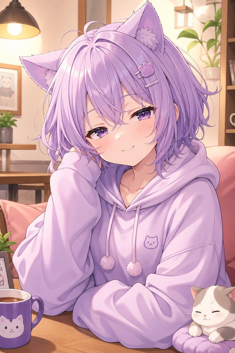 Cozy Lavender Catgirl VTuber Portrait — Sora 2 Prompt