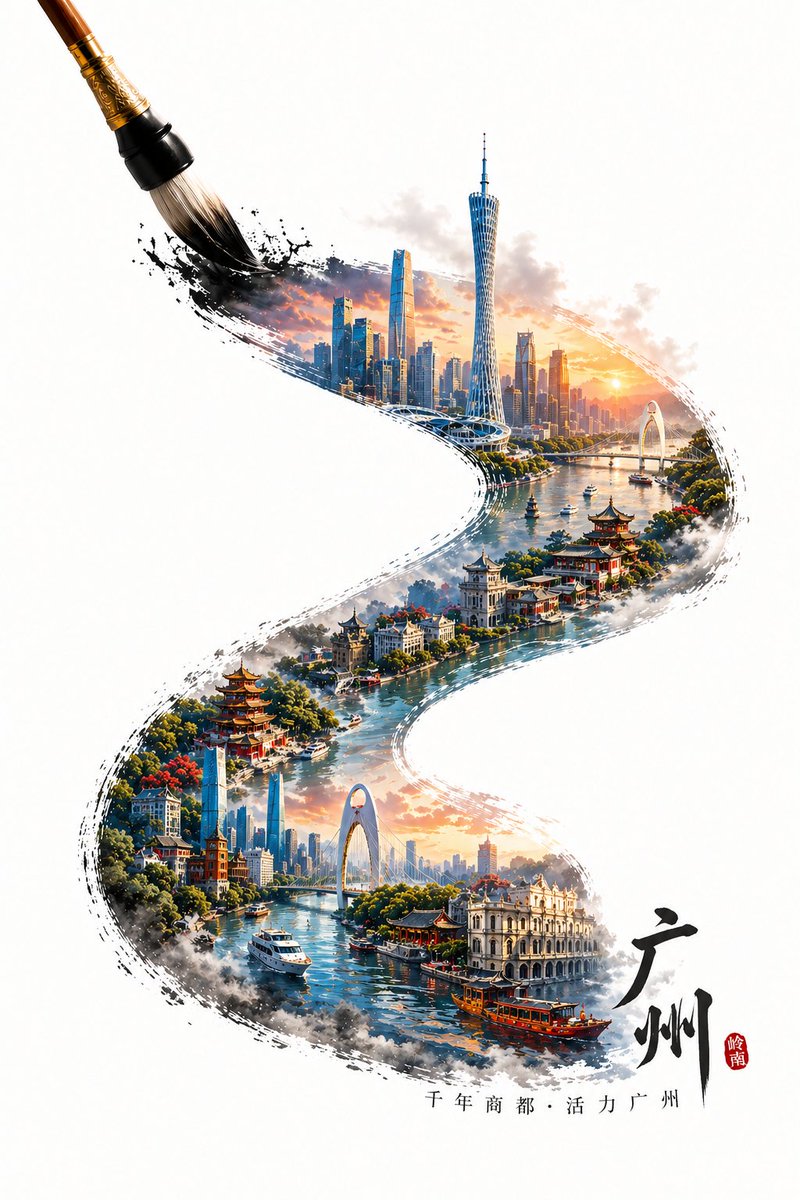Chinese Calligraphy City Skyline 3D Poster — Sora 2 Prompt