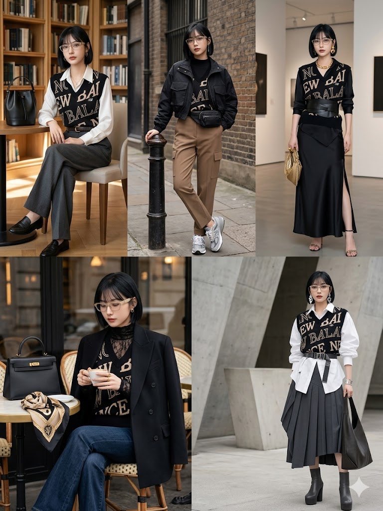Letter Print Knit Sweater 5 Ways — Sora 2 Prompt