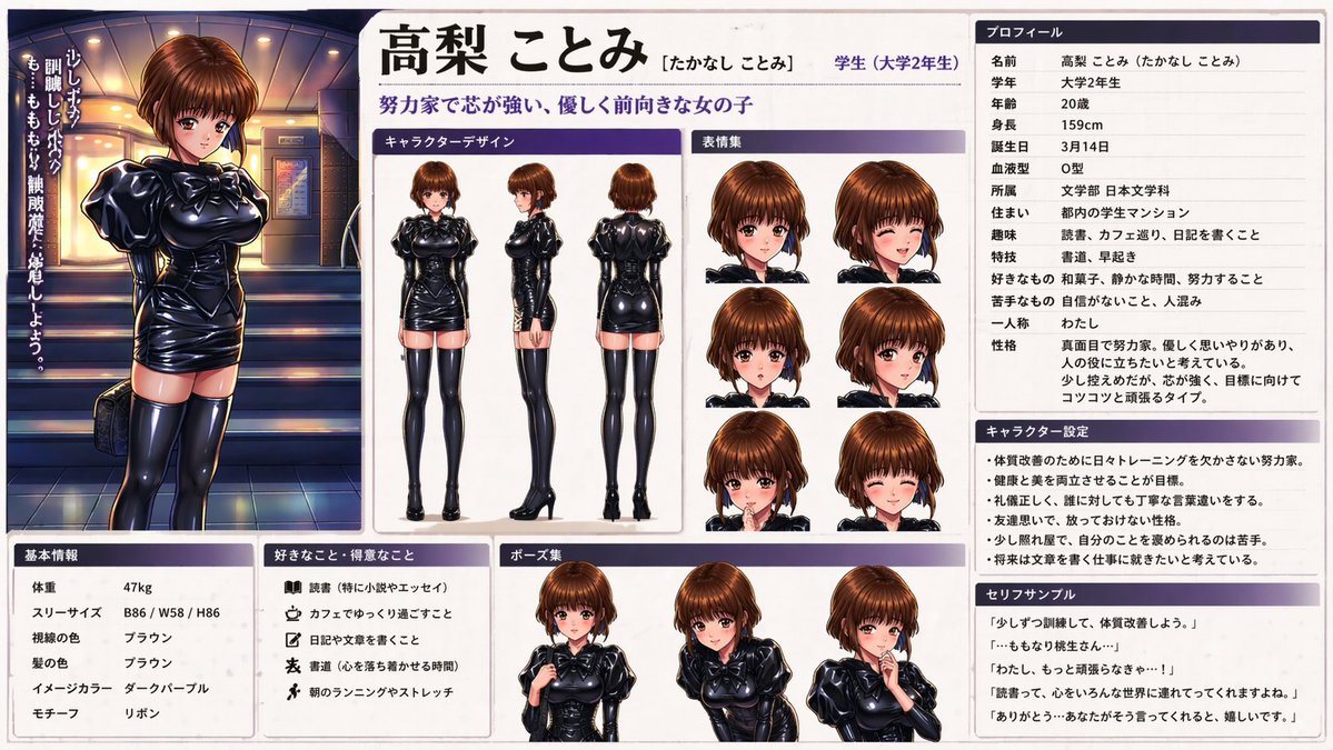 Detailed Anime College Girl Reference Sheet — Sora 2 Prompt