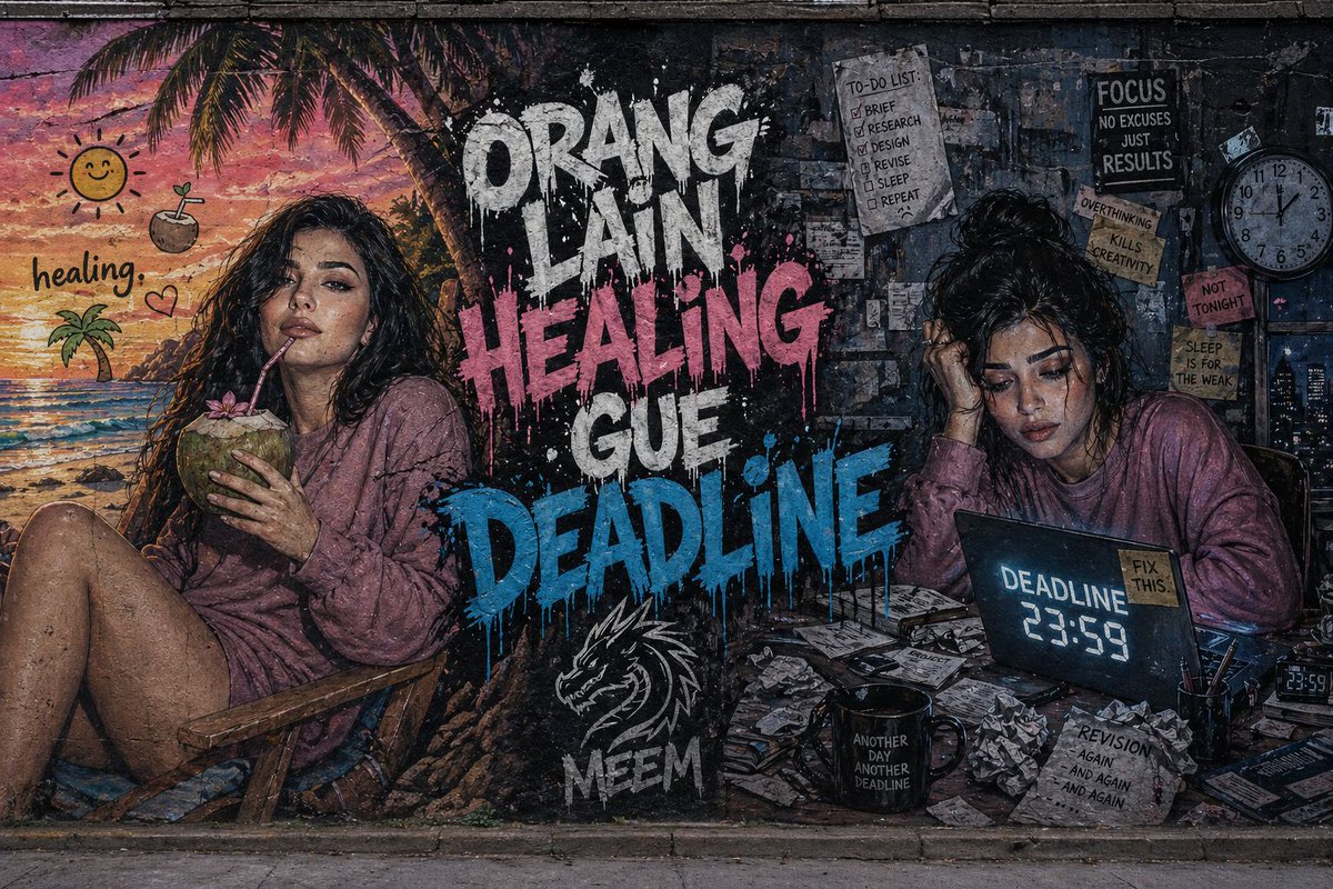Split Concept Mural — Healing vs Deadline Street Art
