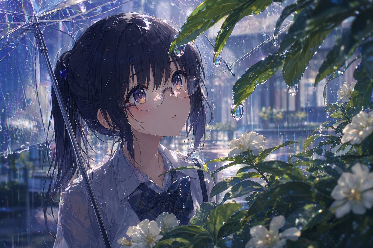 Anime Schoolgirl in Rain with Clear Umbrella — Sora 2 Prompt