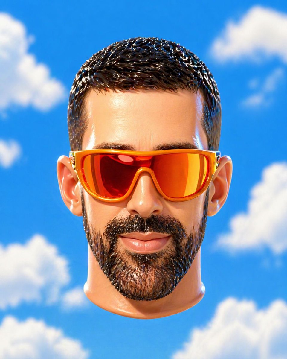 3D Toy Portrait: Floating Head in Blue Sky — Sora 2 Prompt