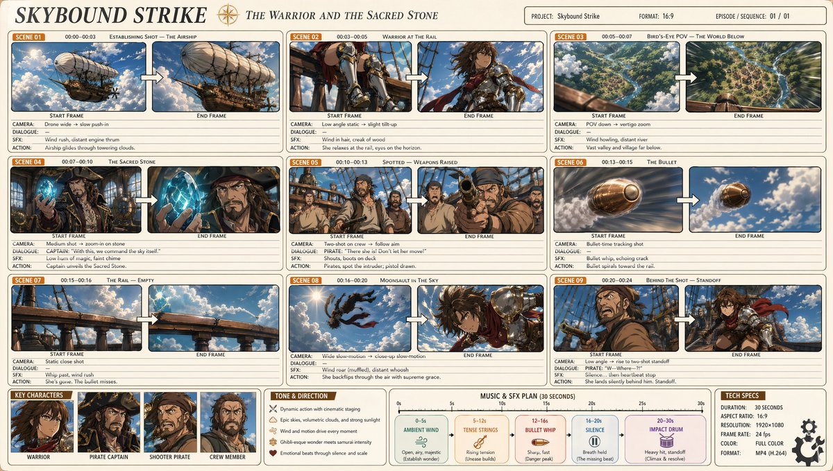 Anime Cinematic Storyboard: 9-Scene Grid (16:9)