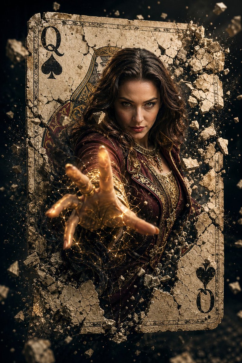 Fantasy Sorceress Breaks Through Card — Epic Poster Prompt