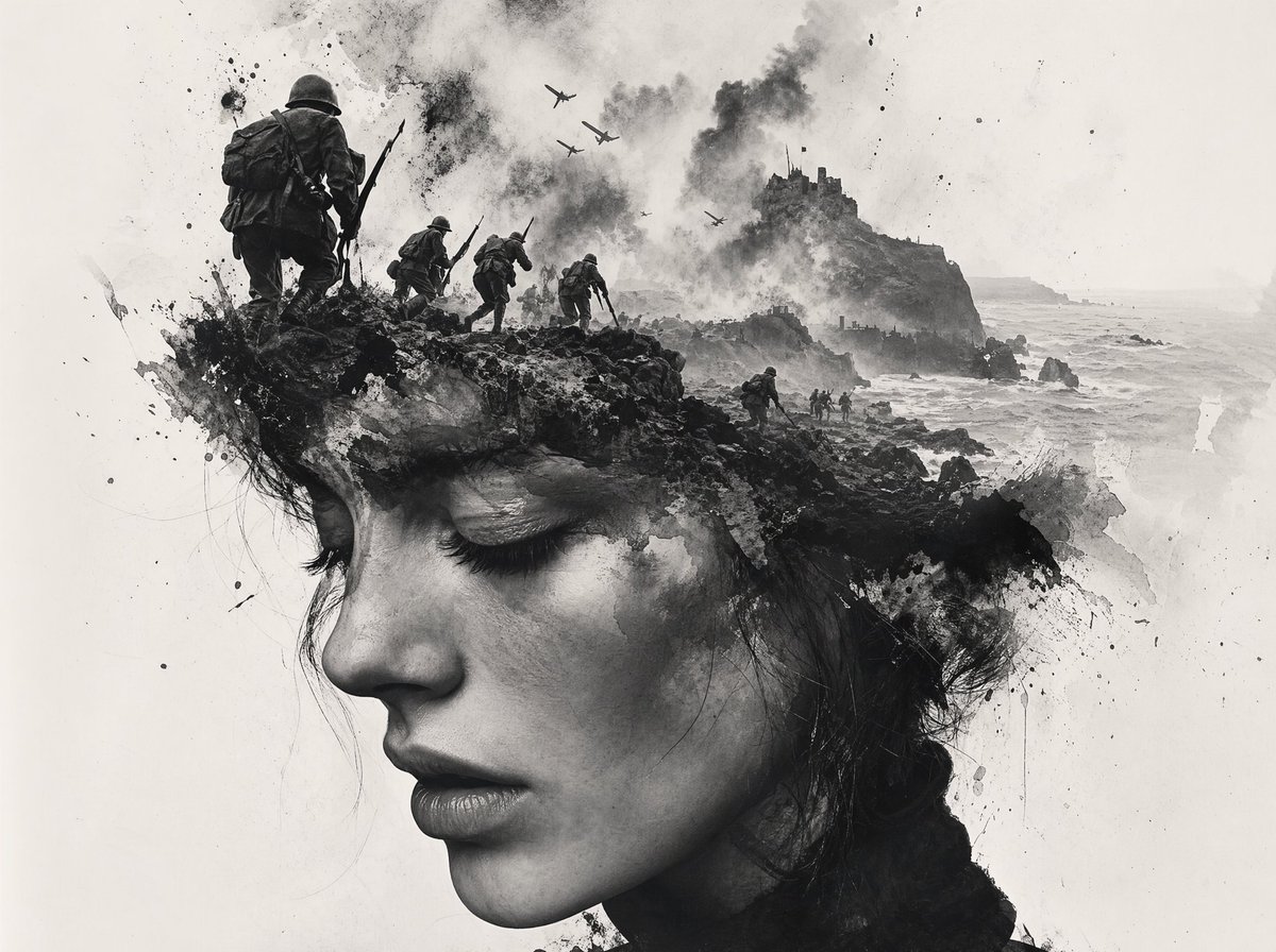 Ink Wash WWII War Concept Art — Sora 2 Prompt