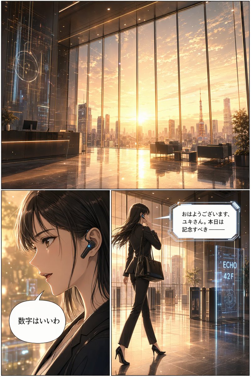 Futuristic Corporate Manga Page — 3-Panel Anime Prompt
