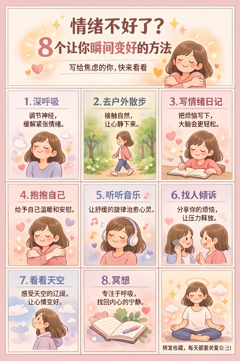 9-Panel Self-Care Infographic Poster — Cute Flat Vector