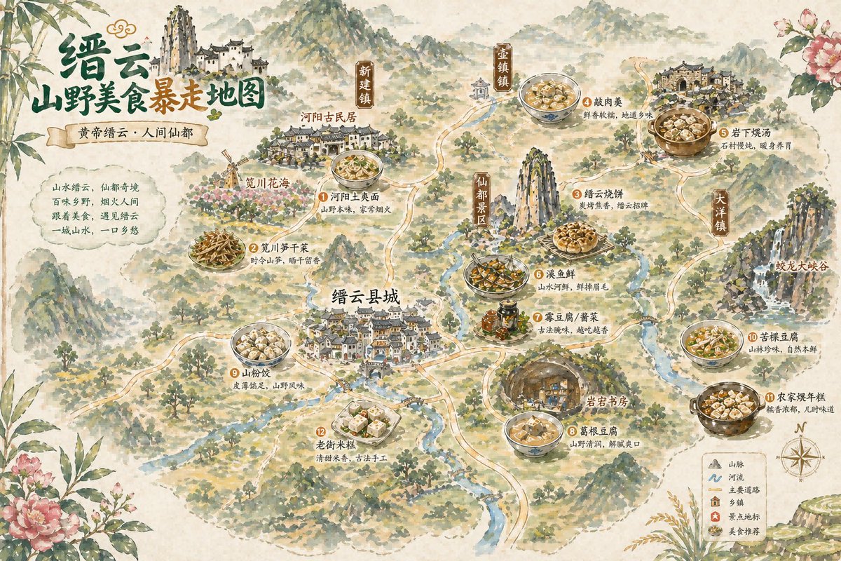 Hand-drawn Watercolor Chinese Food Map Poster Prompt