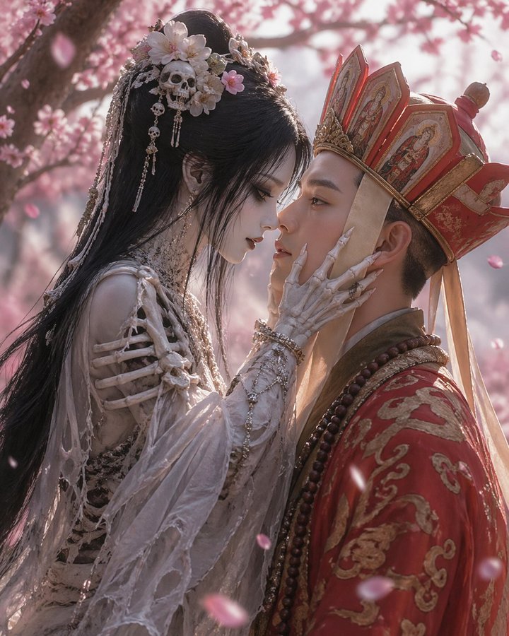 White Bone Demon and Tang Sanzang Nose Touch — Sora 2 Prompt