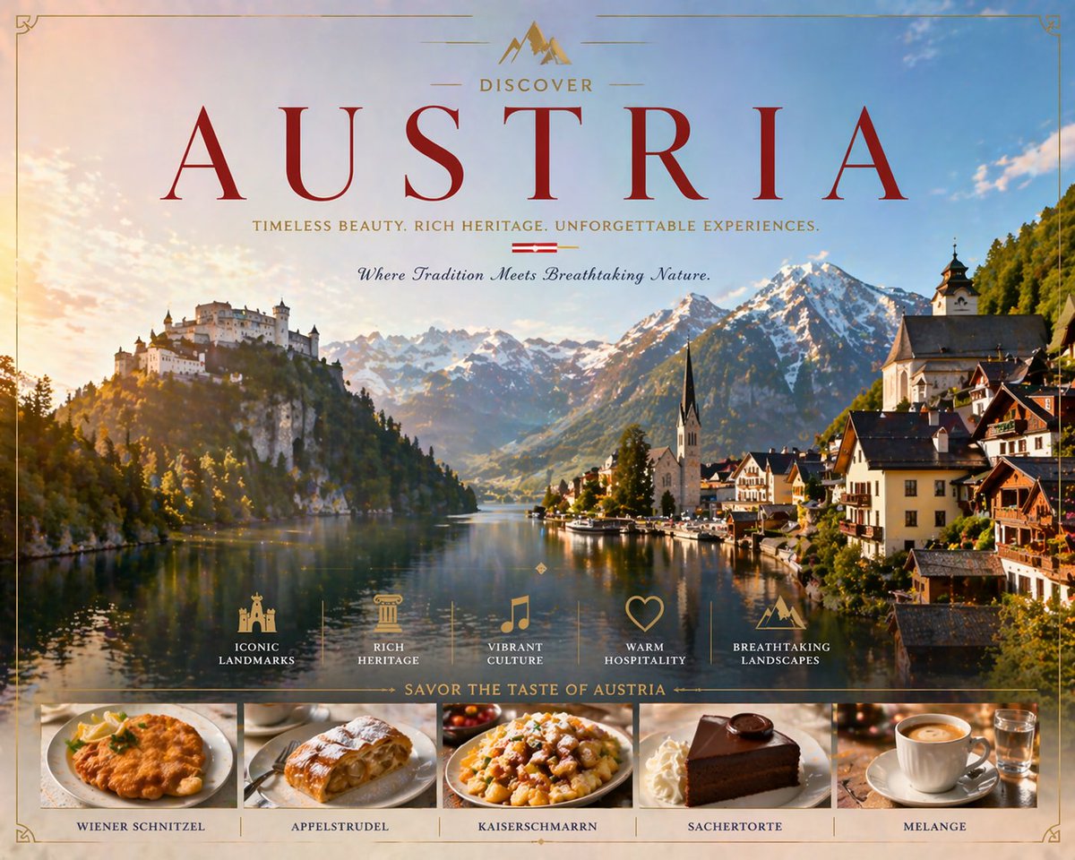 Luxury Vintage Austria Poster Prompt: Alps, Castles & Cuisine