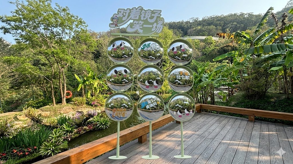 Reflective Garden Sign on Wooden Deck — Sora 2 Prompt
