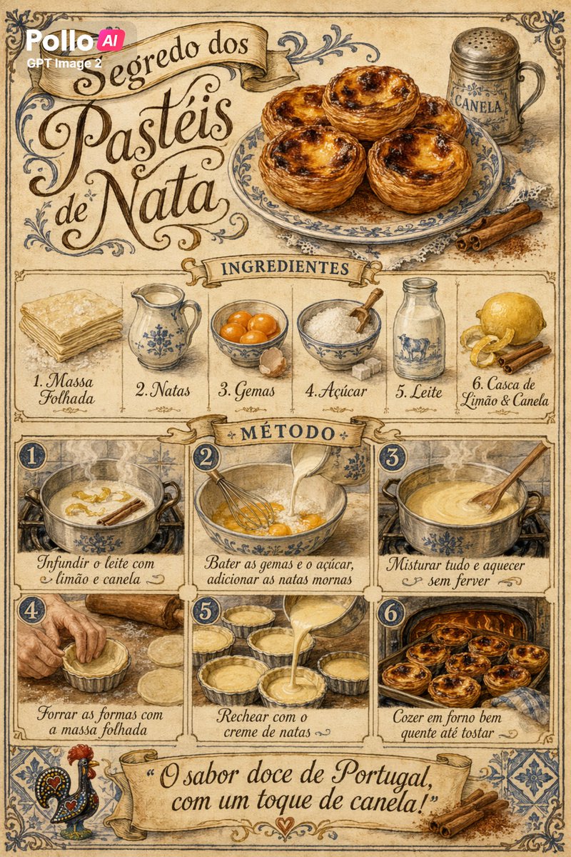 Portuguese Egg Tart Recipe Poster (Vintage) — AI Prompt