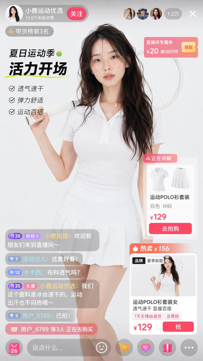 电商直播UI生成 — Sora 2 提示词：逼真带货界面