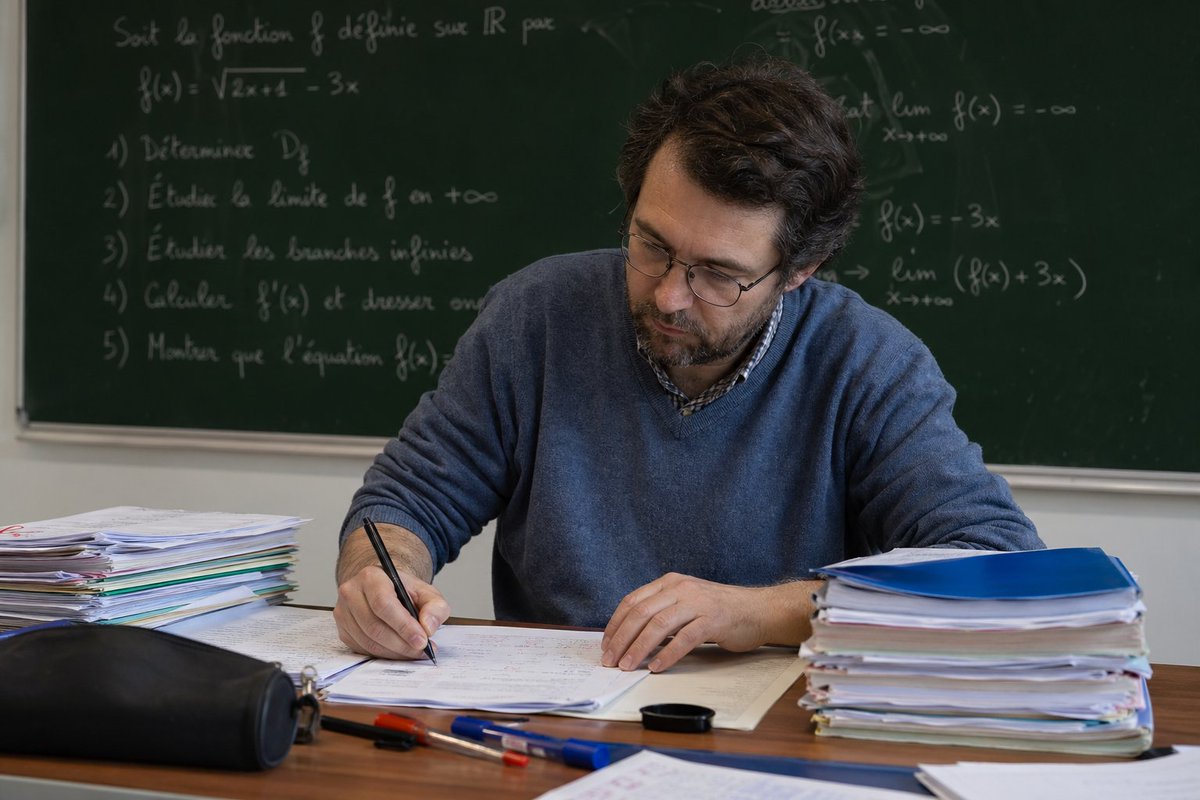 Math Teacher Grading Papers in Classroom — Sora 2 Prompt