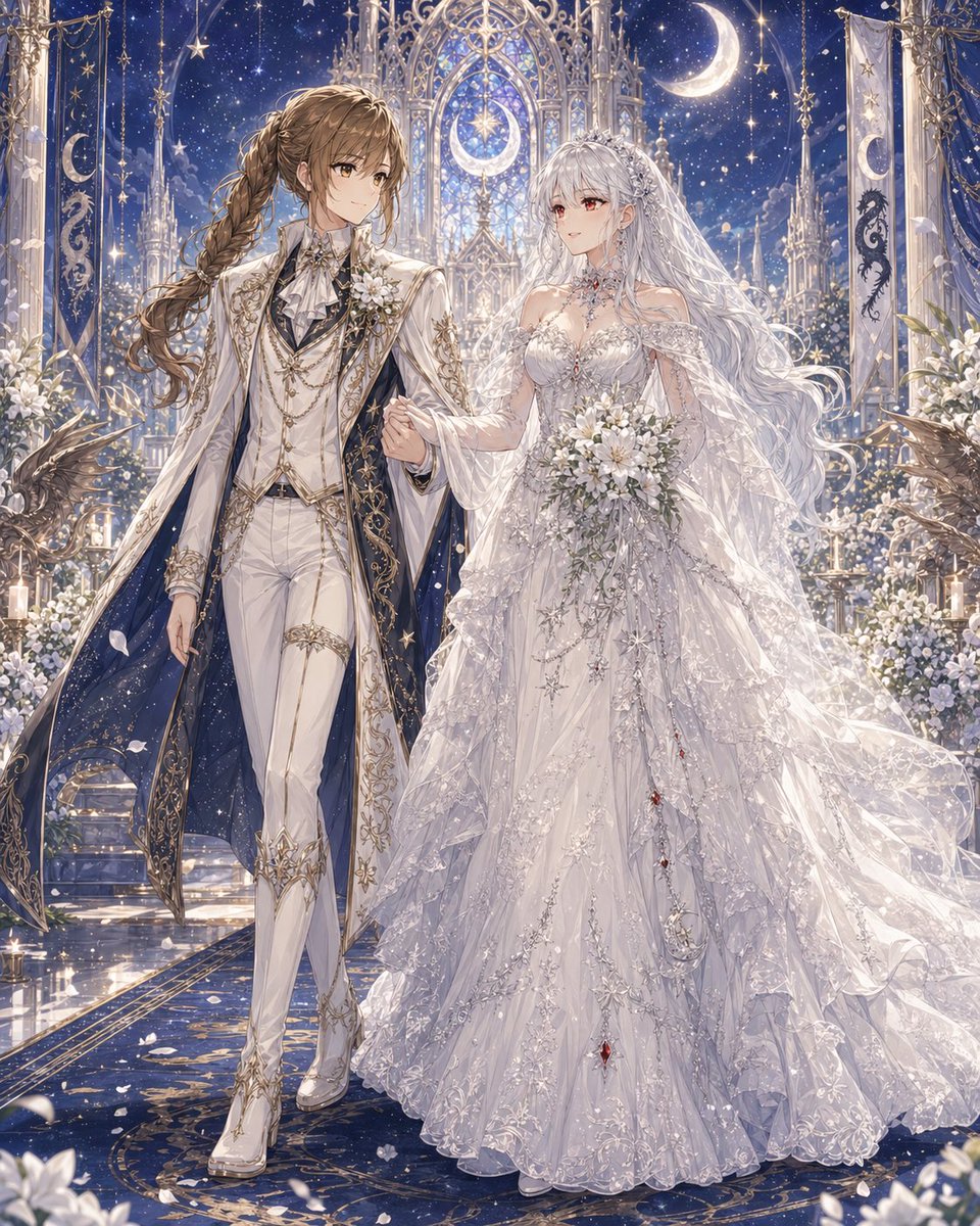 Anime Fantasy Sapphic Wedding — Gothic Cathedral Prompt