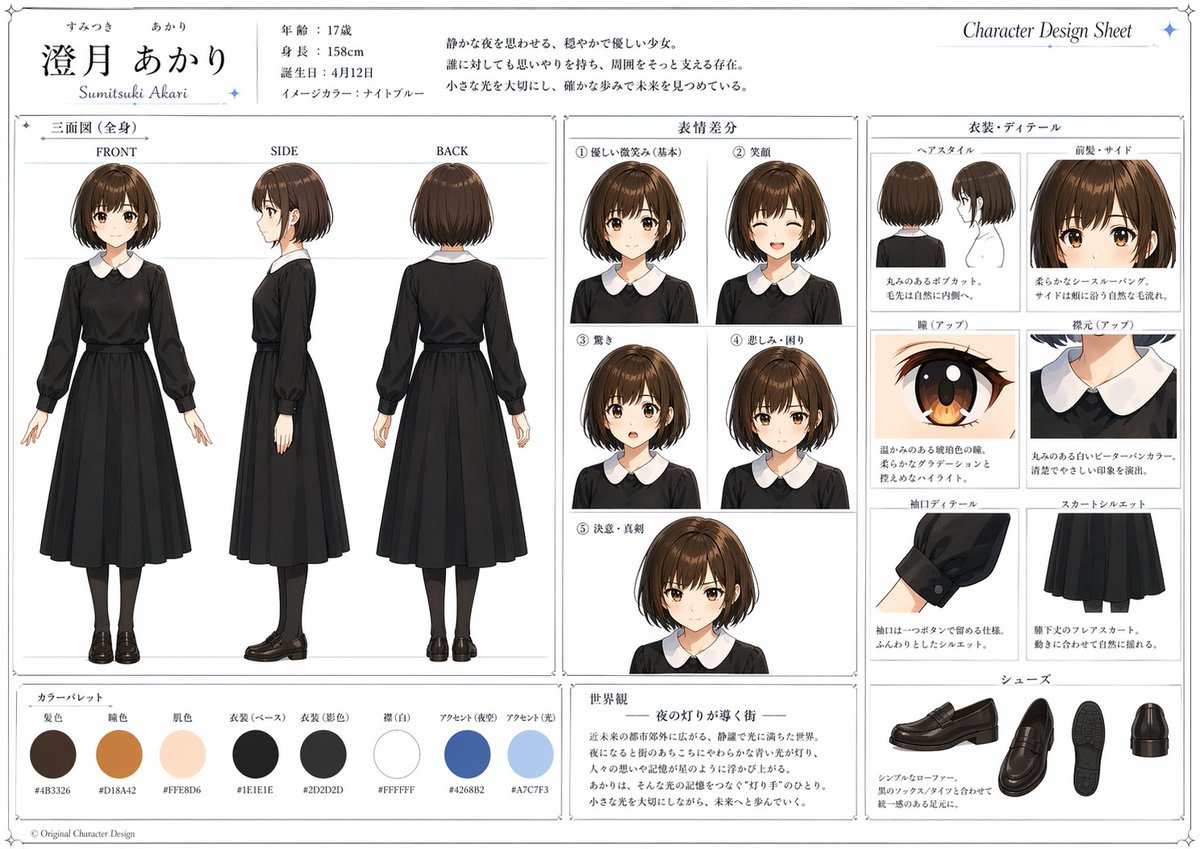 Japanese Anime Character Design Sheet — Student Uniform
