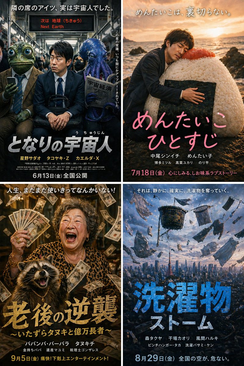 Surreal Japanese Movie Poster Grid Prompt — Sora 2